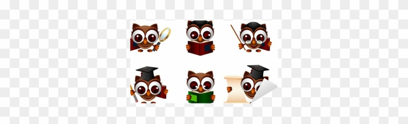 Various Cartoon Illustration Of A Cute Owl Sticker - Illustration #522243