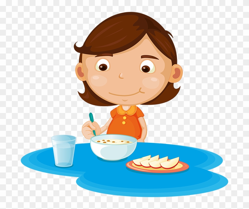 Girl Eating Cereal And Fruit - Cartoon Girl Eating Breakfast #522433