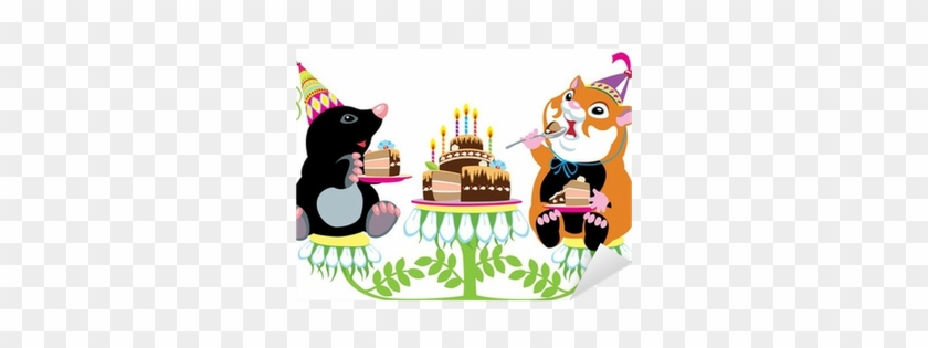 Mole And Hamster Eating Birthday Cake Sticker • Pixers® - Fiesta De Animales Dibujo Animado #522702