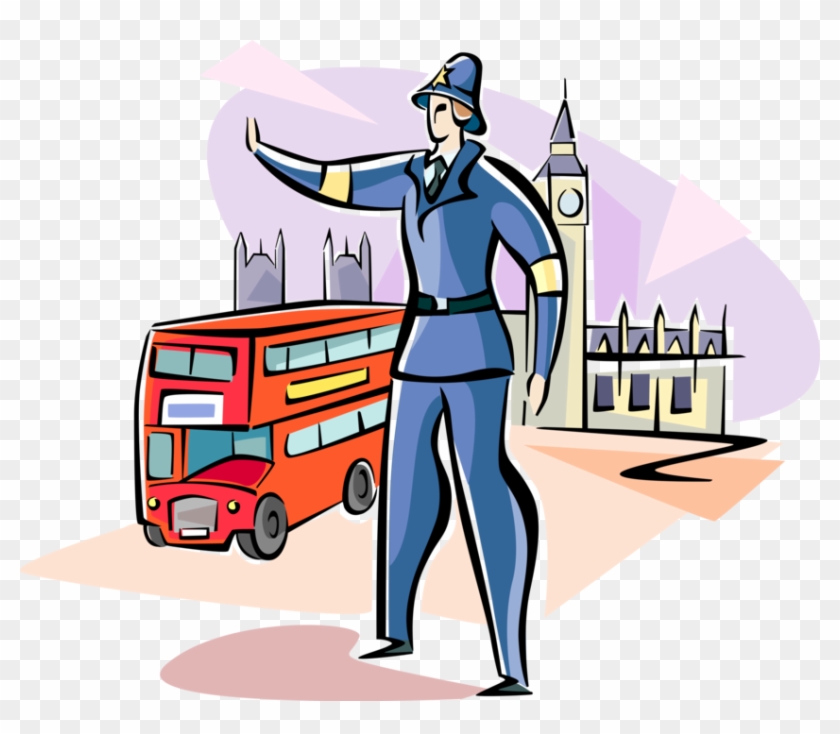 Vector Illustration Of British Traffic Cop Police Officer - Cartoon #522897