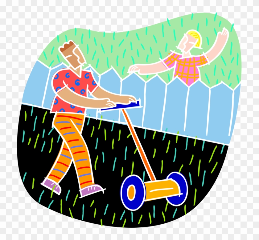Vector Illustration Of Neighbor Waves While Man Cuts - Vector Illustration Of Neighbor Waves While Man Cuts #525513