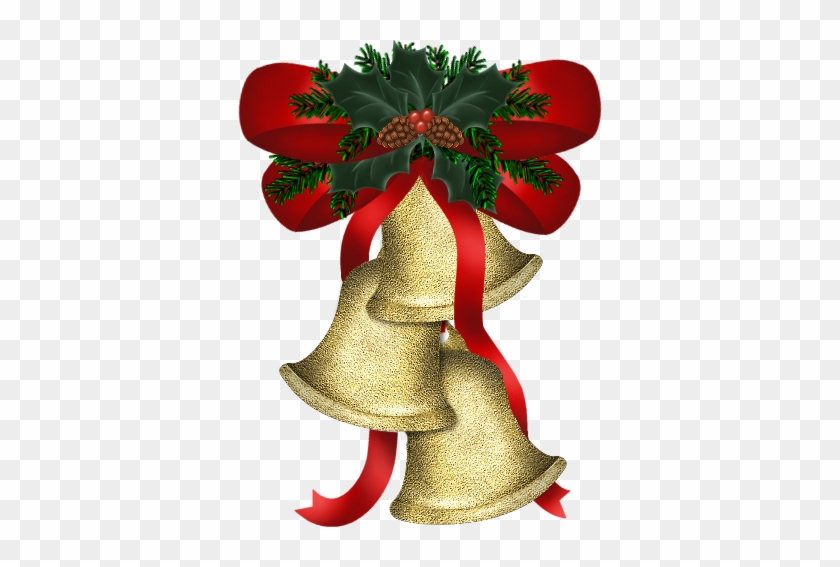 Christmas Gold Bells With Holly And Red Bow Clip Art - Happy Holidays Gif #526620