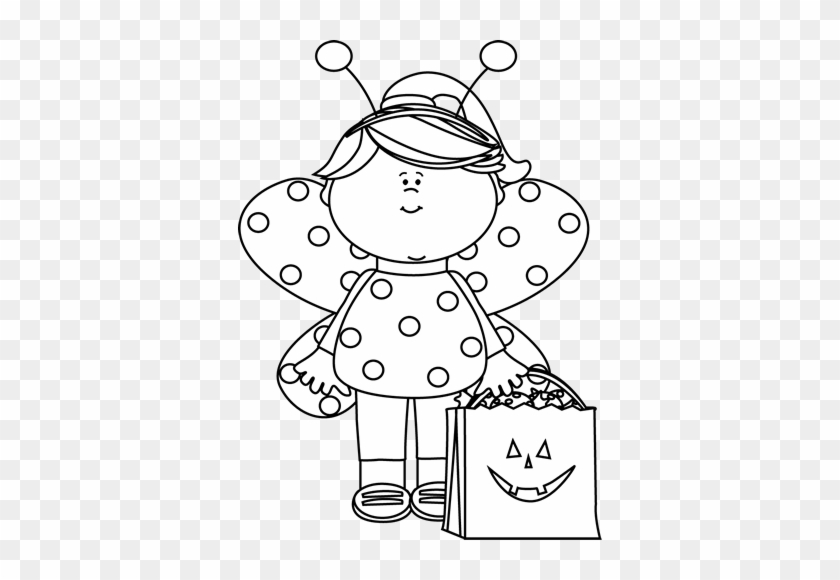 Black And White Girl Ladybug - Halloween Costume Clipart Black And White #528449