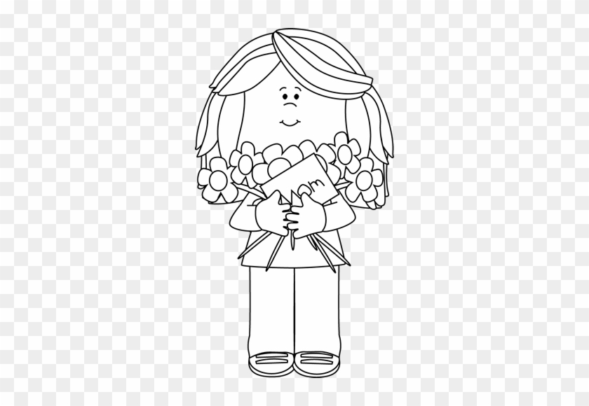 Black And White Happy Mother's Day Girl - Black And White Mothers Day Clipart #528464
