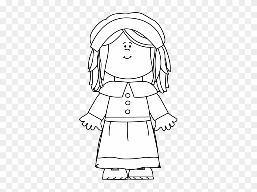 Black And White Pilgrim Girl - Clip Art #528465