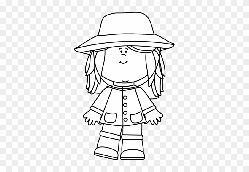 Black And White Girl In Raincoat - Girl Wearing A Hat Clipart Black #528471