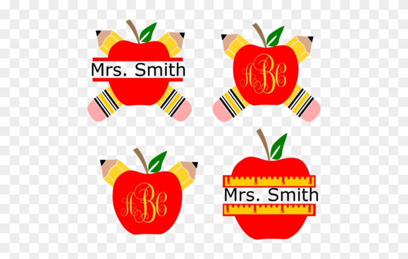 Pencil Apple Teacher Monogram Svg Frames - Teacher Svg #529454