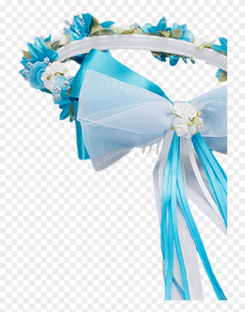 Aqua Silk & Satin Floral Crown Wreath W Back Bows Girls - Silk #529771