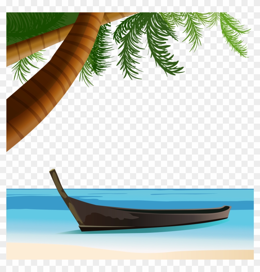 La Playa De Árbol De Coco - Vector Graphics #530306