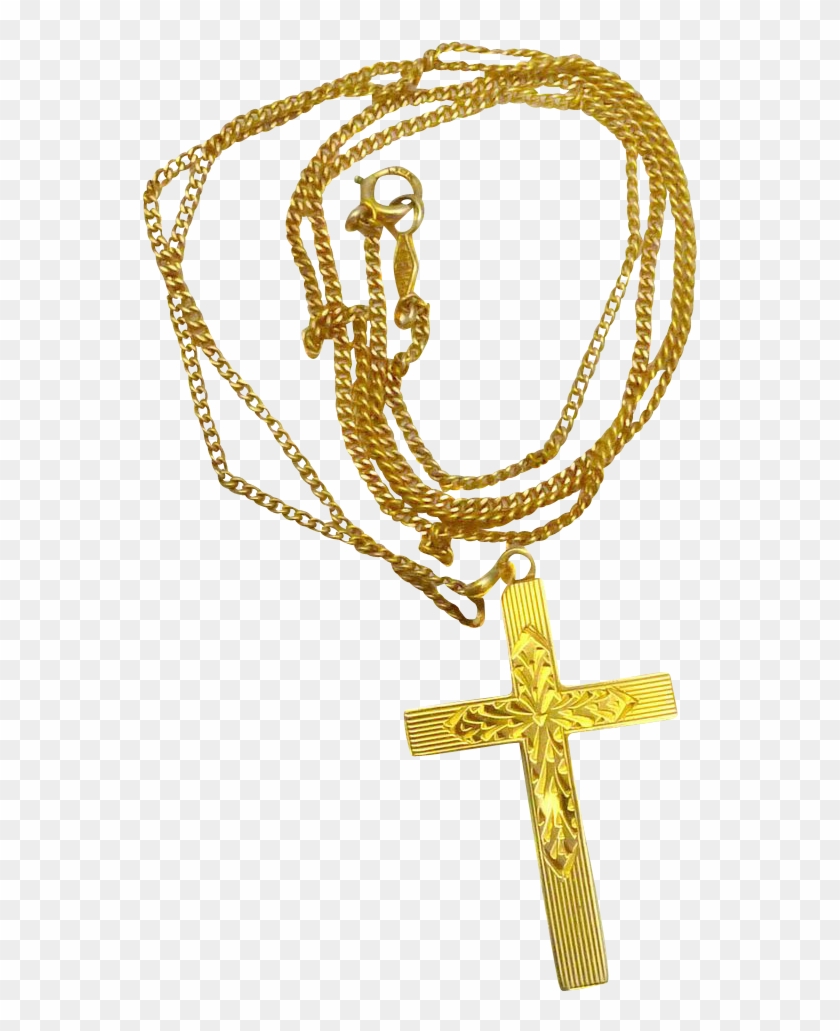 10k Gold Cross Chain Vintage Esemco With Bright Cut - Jewellery #531500