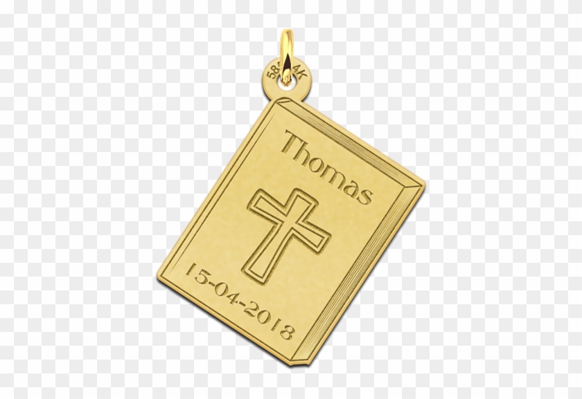 Golden Communion Pendant With Cross And Engraving - Gold #531560