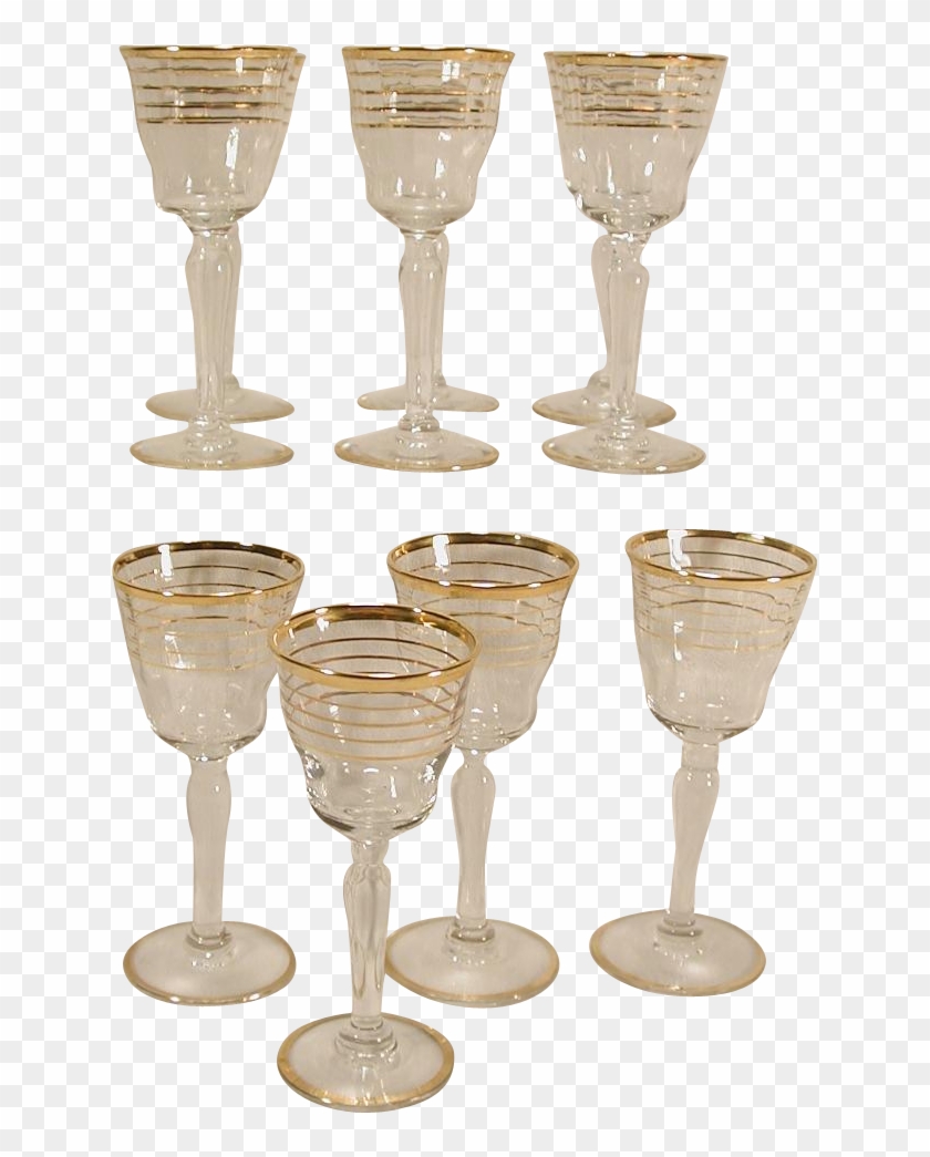 10 Vintage Small Wine Glasses Four Gold - Stemware #532724