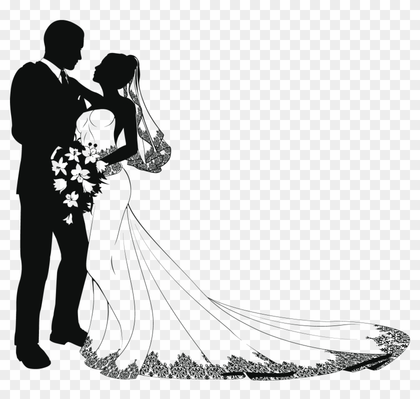 Wedding Drawing Bride Clip Art - Bride And Groom Silhouette #533035