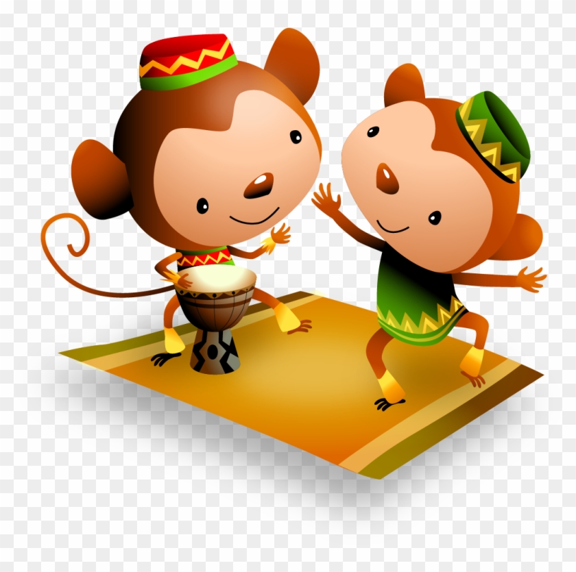 Vector Cartoon Monkey Cute Dancing Drums 1063*978 Transprent - Vector Cartoon Monkey Cute Dancing Drums 1063*978 Transprent #535604