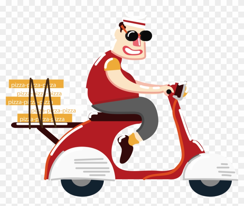 Pizza Delivery Fast Food Motorcycle - Cartoon Moped Pizza Png #540192