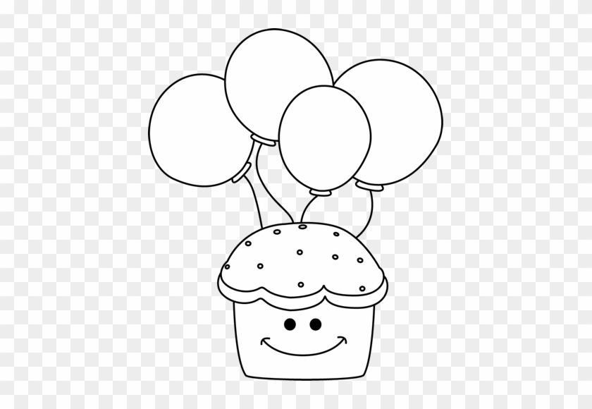 Black And White Cupcake And Balloons Clip Art - White #540267