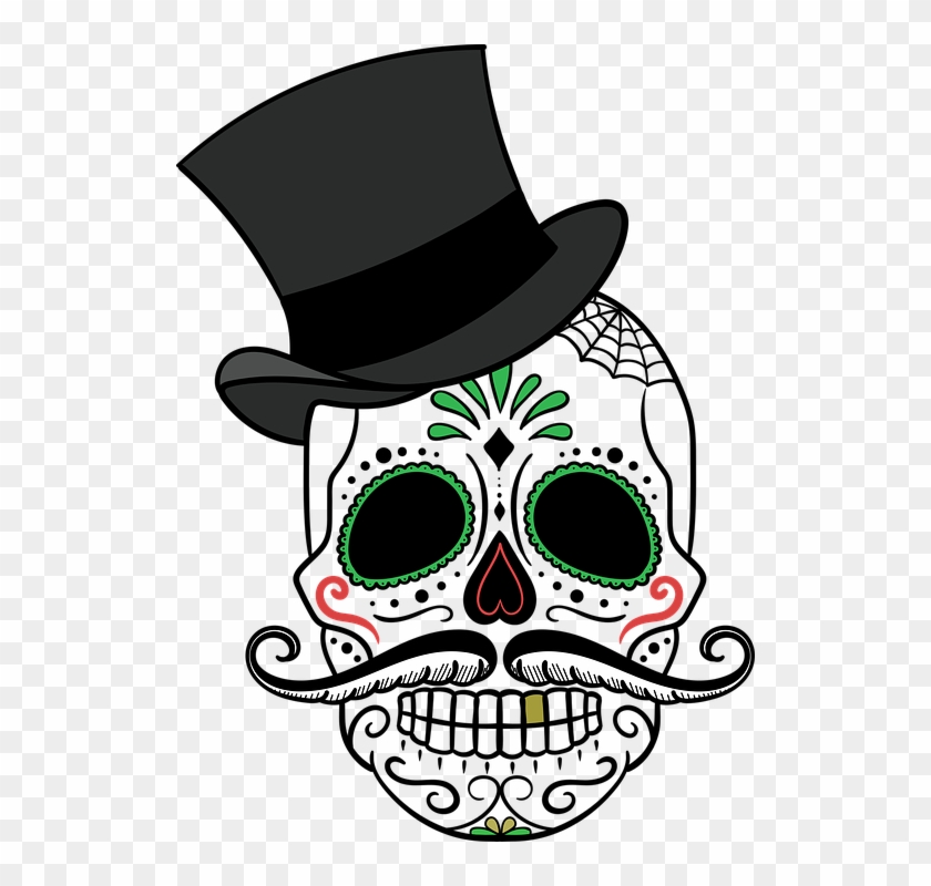 Day Of The Dead Clipart Animated - Day Of The Dead Skull With Hat - Free  Transparent PNG Clipart Images Download