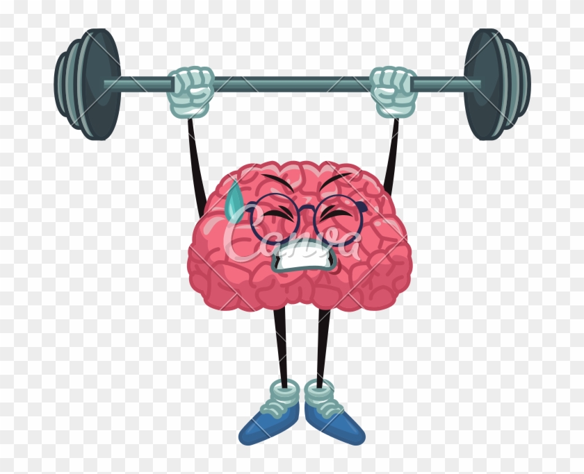 Cute Brain Cartoon Doing Exercise - Vector Graphics #542210