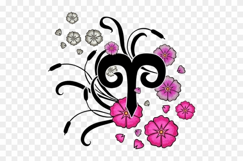 Aries Zodiac Sign With Pink Flowers Tattoo Design - Virgo Sign With Flowers #542801