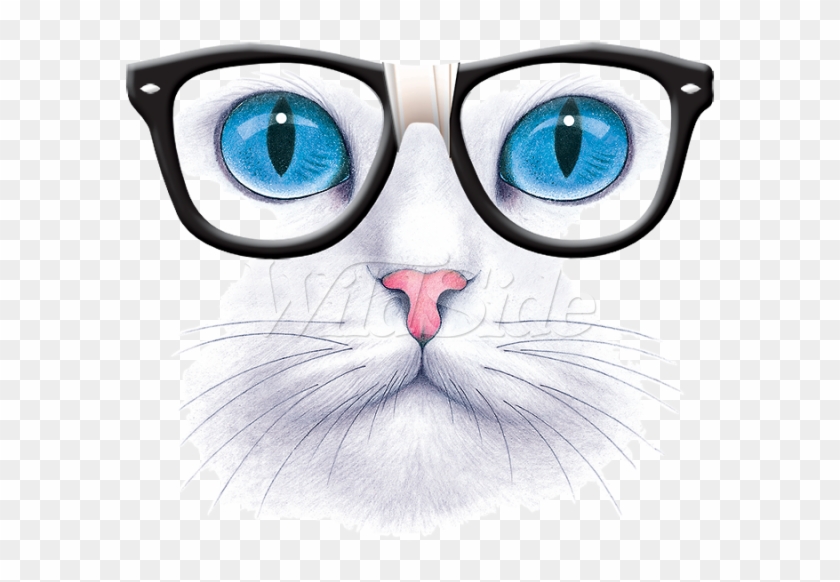 Blue Eyed Cat Nerd Glasses - T Shirts For Cat Lovers #543464