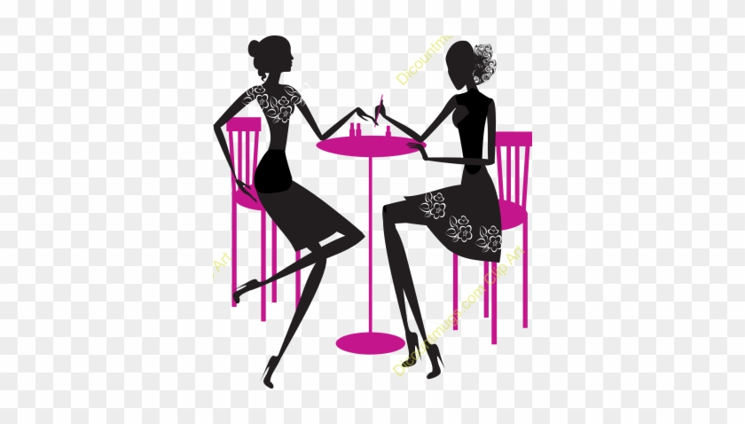 Clipart 18291 Two Girls On A Table Silhouette - Silhouette With Women Drinking Wine #543566