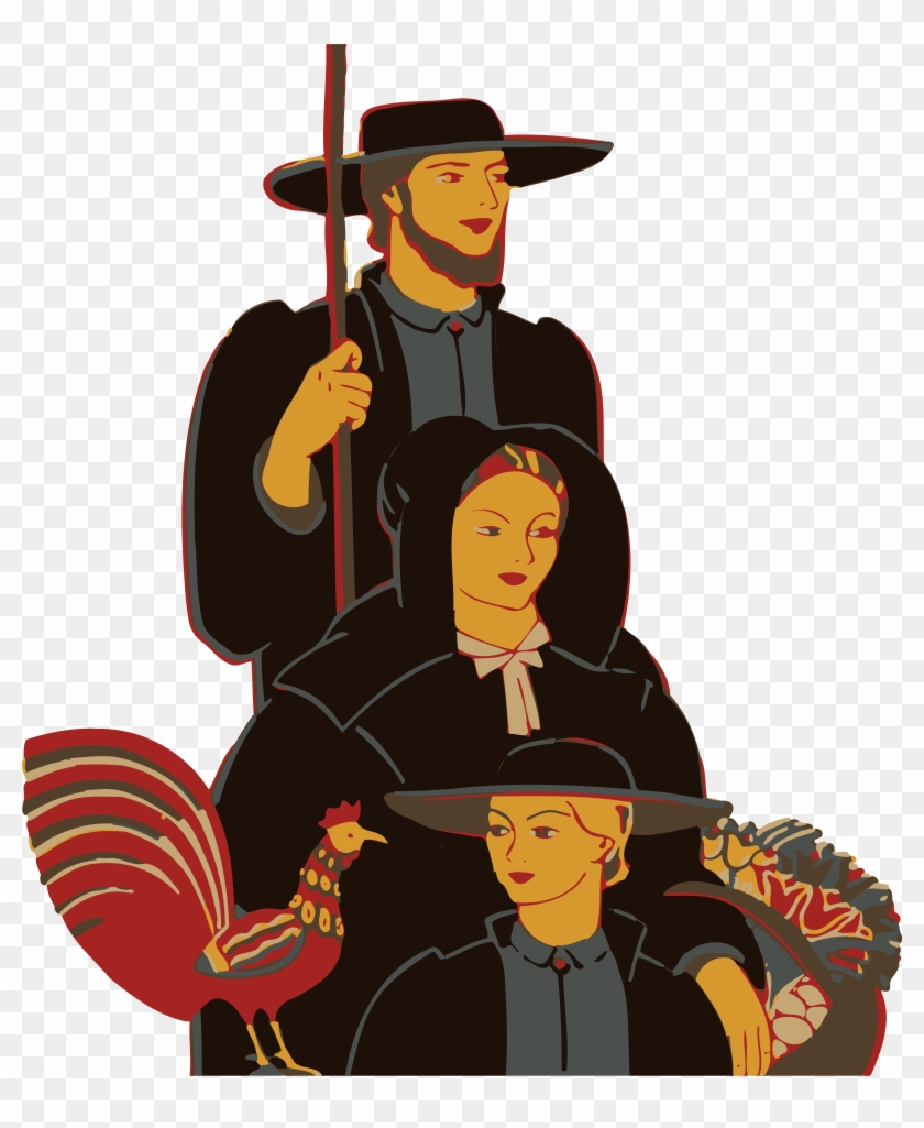 Free Clipart Of A Retro Amish Family With A Chicken - Amish Clipart #543583