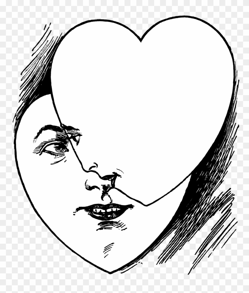 Vintage Heart Faces Illustration, Public Domain - Illustration #94507