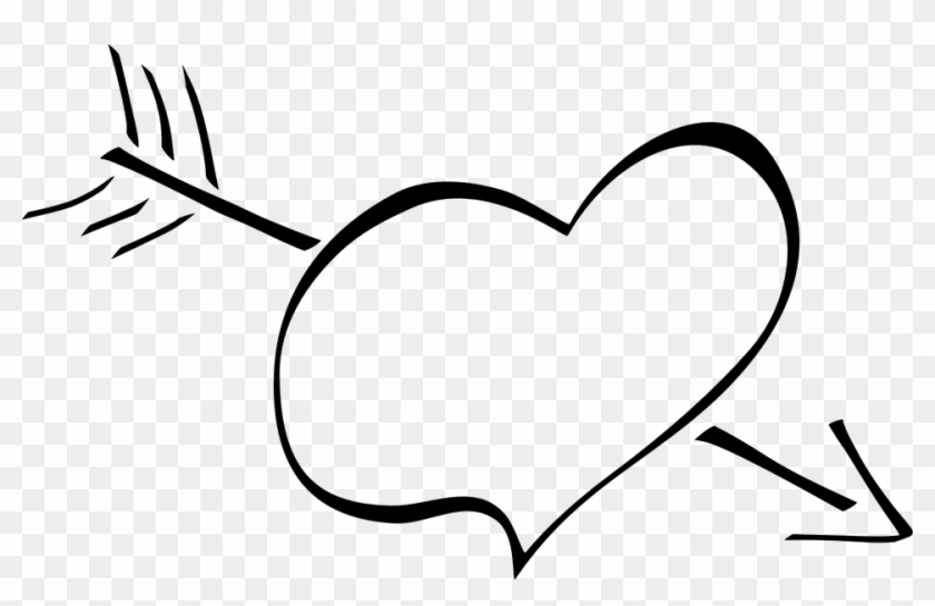 Heart Arrow Love Cupid Valentine Romance Symbol - Black And White Heart Cartoon #95651