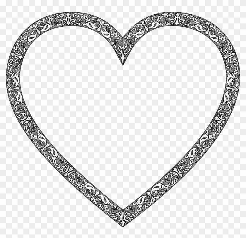 Vintage Heart - Heart Frame Black And White Png #97288