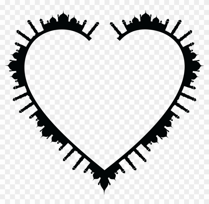 Free Clipart Of A Heart Frame Of Mosques In Black And - Mosque #99481