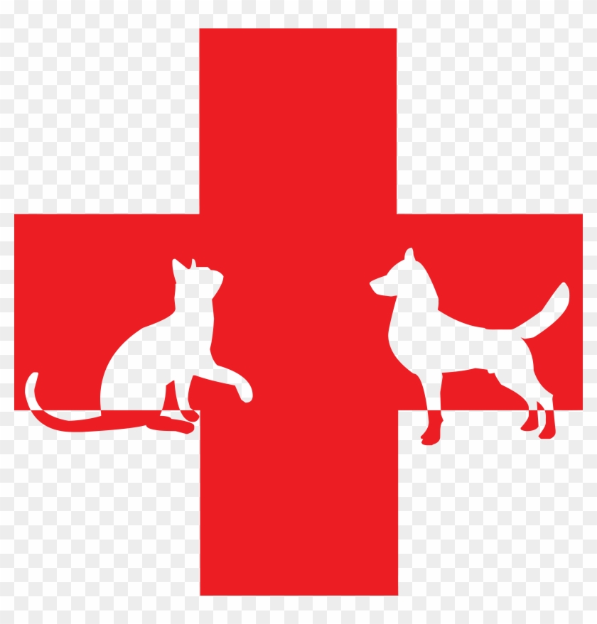 Free Clipart Of A Silhouetted Cat And Dog With A Red - First Aid Vet Sign #100977
