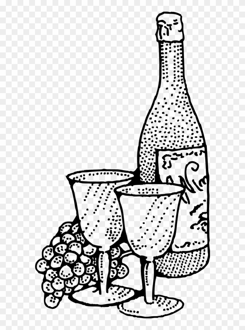 Wine Bottle And Two Glass Cups Vector Clip Art - Wine Clip Art #102810