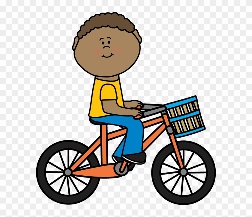 Boy Riding A Bicycle With A Basket - Ride Bike Clip Art #102815