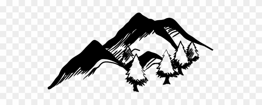 Evergreen Forested Mountains In Black & White - Mountains Drawing Black And White #544702