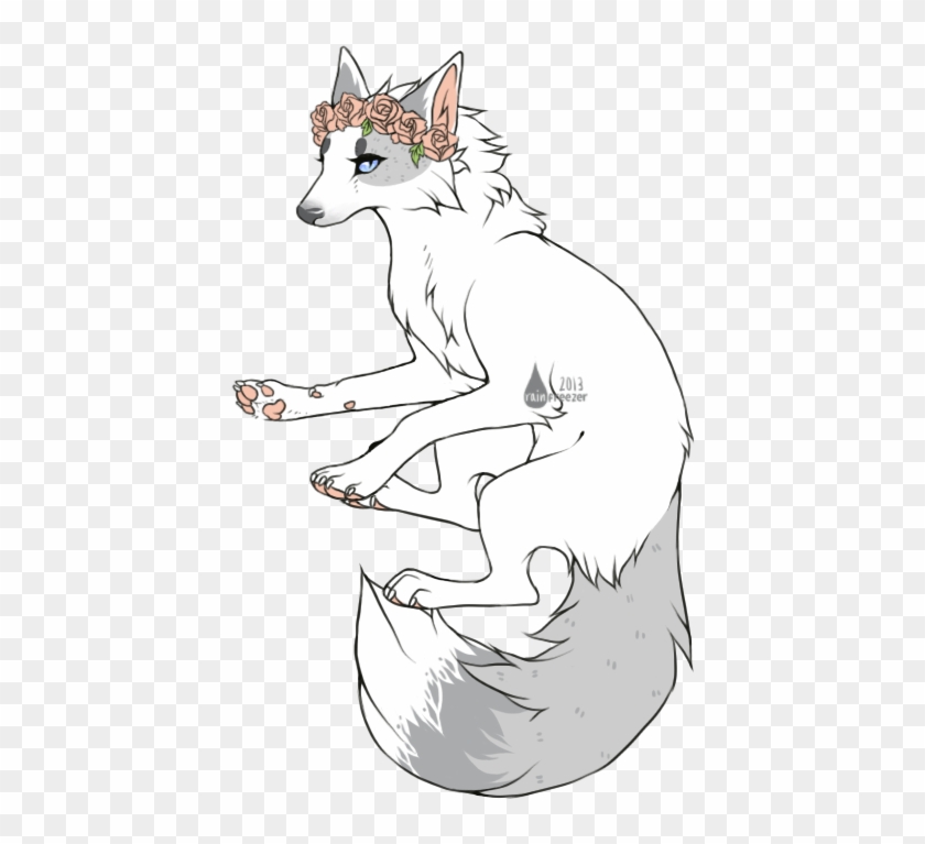 Wolf With Crown Drawing - Anime Wolf With Flower Crown #547259