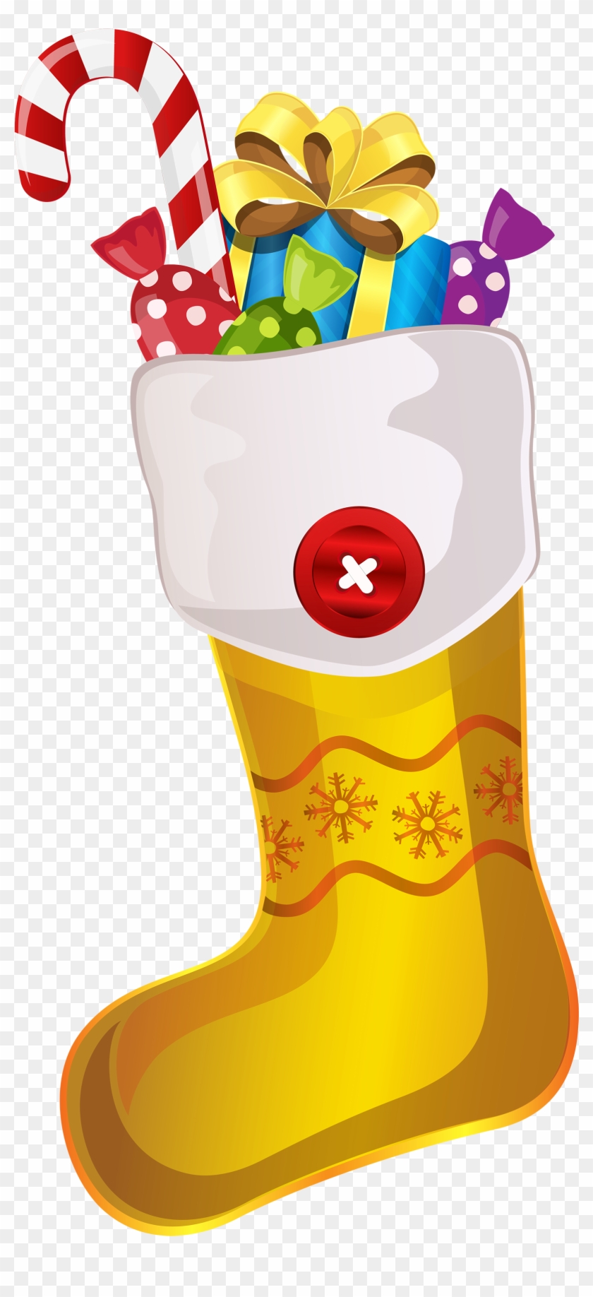 Christmas Yellow Stocking With Candy Cane Png Clipart - Clip Art #547952