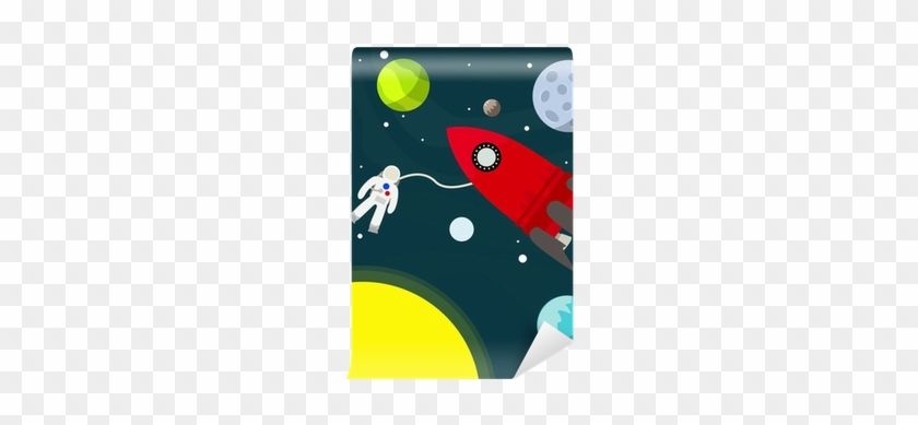 Rocket And Astronaut In The Universe Vector Illustration - Mural #548606