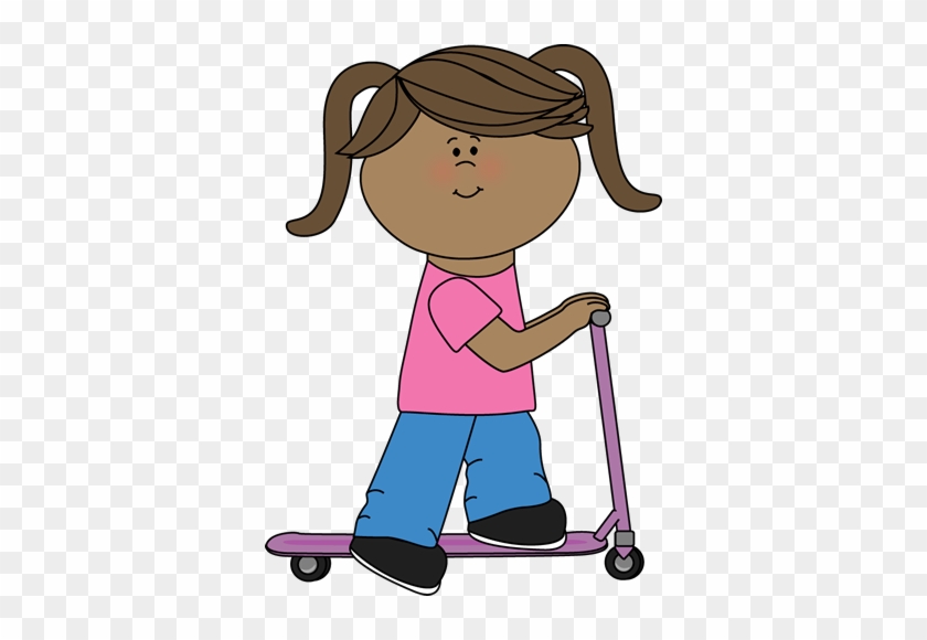 Little Girl Riding A Scooter - Girl Riding Scooter Clipart #551698