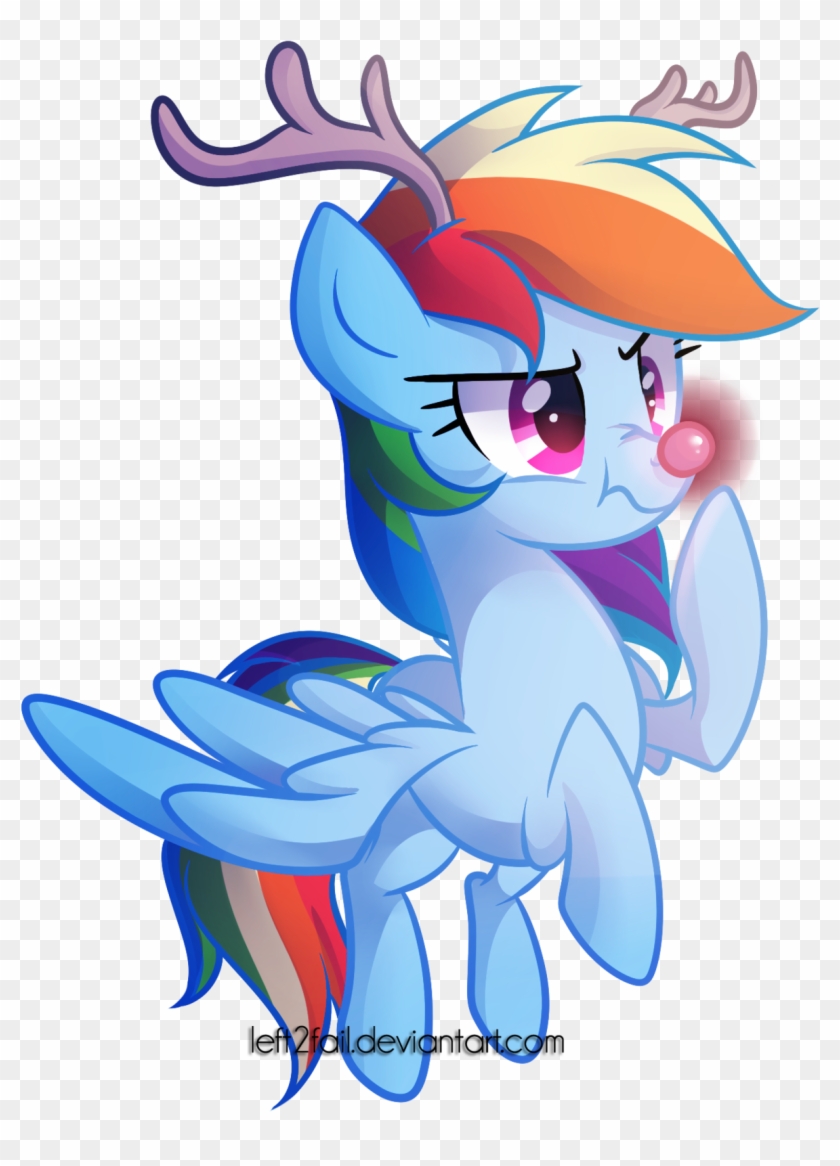 Left2fail, Obtrusive Watermark, Rainbow Dash, Reindeer - Rainbow Dash Rudolph #551728