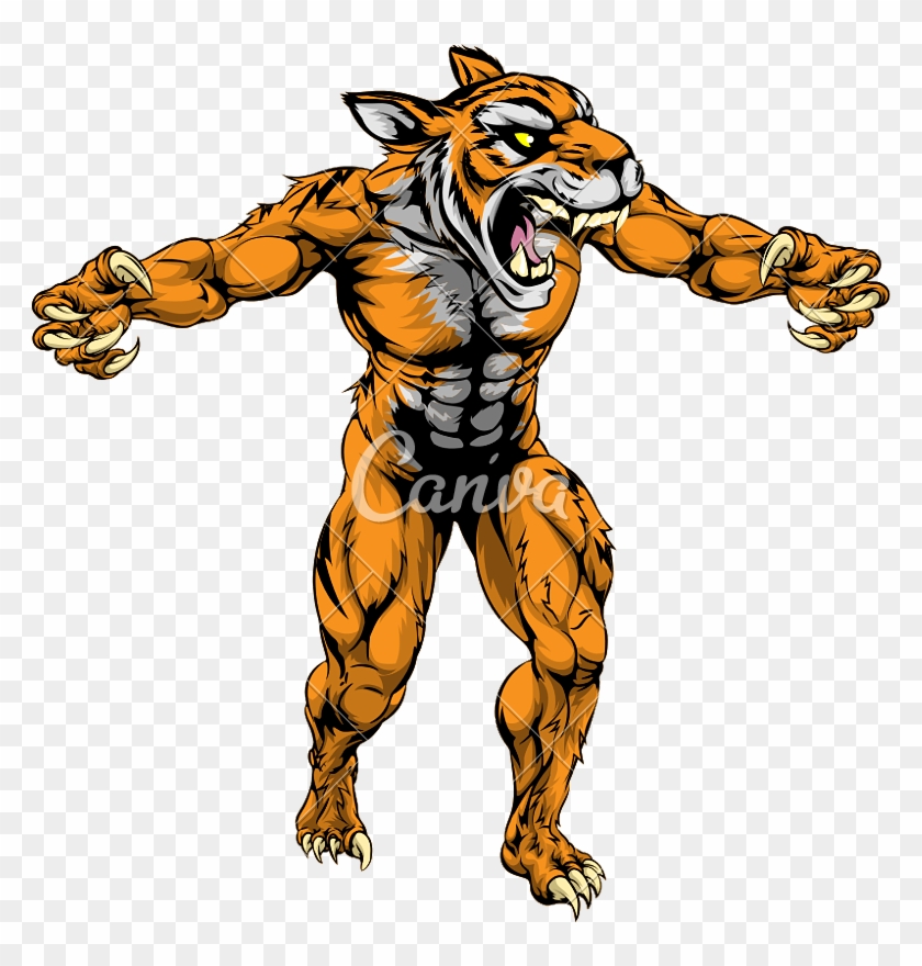 Tiger Scary Sports Mascot - Lion Head With Human Body #551851