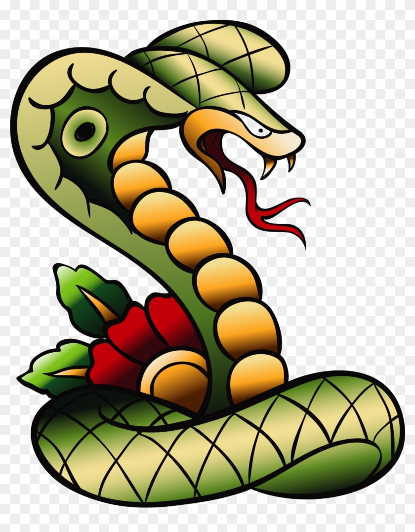 Snake Old School Flash Sleeve Tattoo - Old School Tattoo Snake #553343
