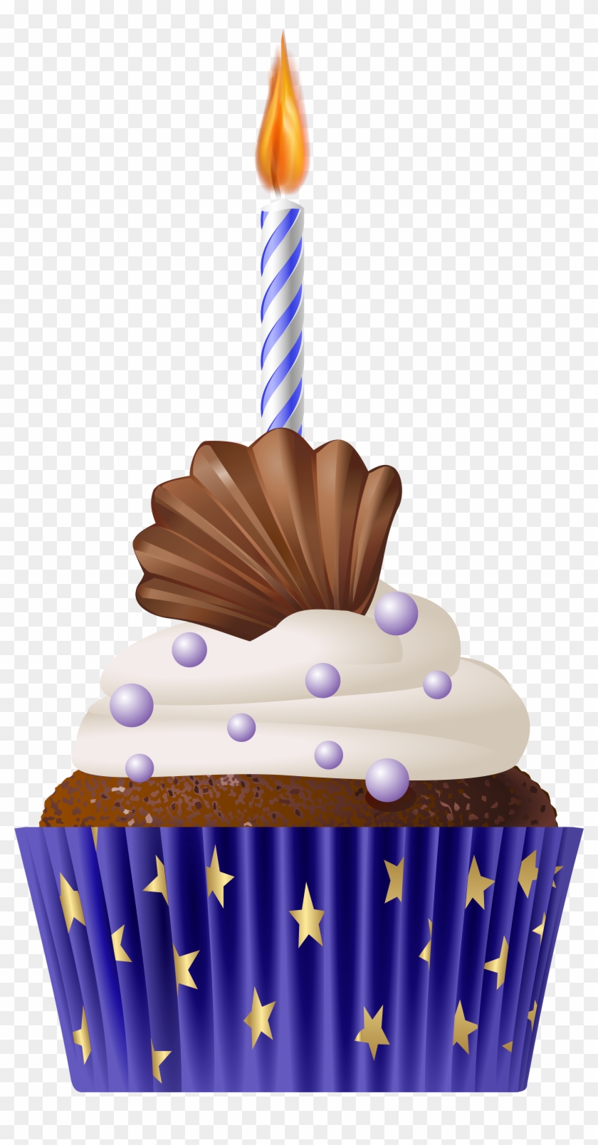 Birthday Muffin Blue With Candle Png Clip Art - Transparent Happy Birthday Cupcake Png #555496