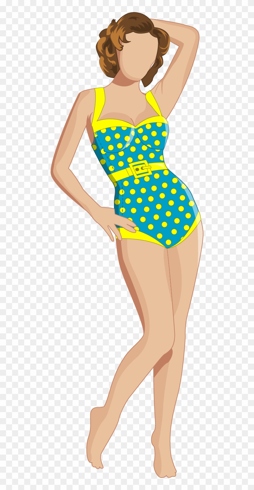 Vintage Yellow Polka Dot One-piece Swimsuit By Dyluthus - Swimsuit Vector Png #555749