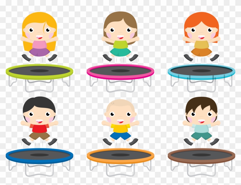 Vector Children Playing Trampoline - Vector Graphics #555887