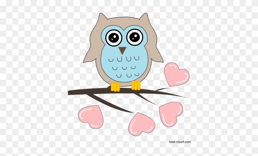 Owl On A Branch With Hearts Clipart - Owl #555996
