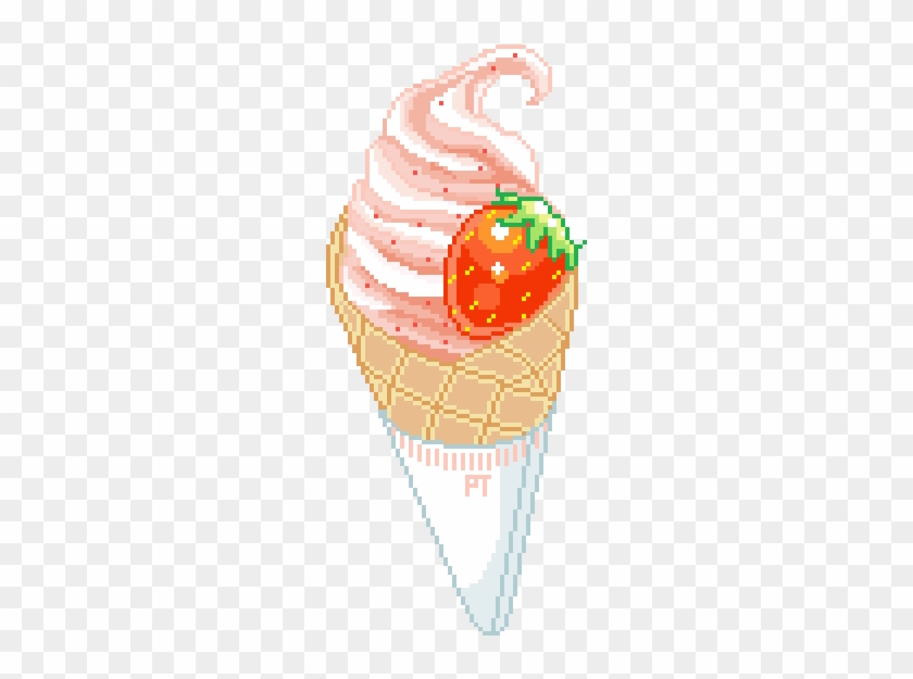 Strawberry Ice Cream Coloring Page - Ice Cream Pixel Art #556094