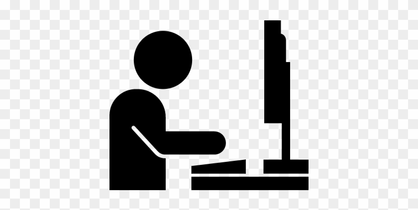 Man Working On Flat Monitor On Side View Vector - Working On Computer Icon #557676