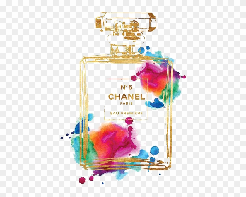 5 Perfume Watercolor Painting Poster - Chanel Perfume Bottle Drawing #557741