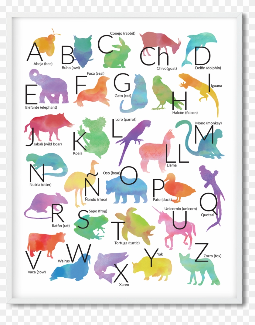 Alphabet Letters Poster Water Color Animals In Spanish - Alphabet #558446