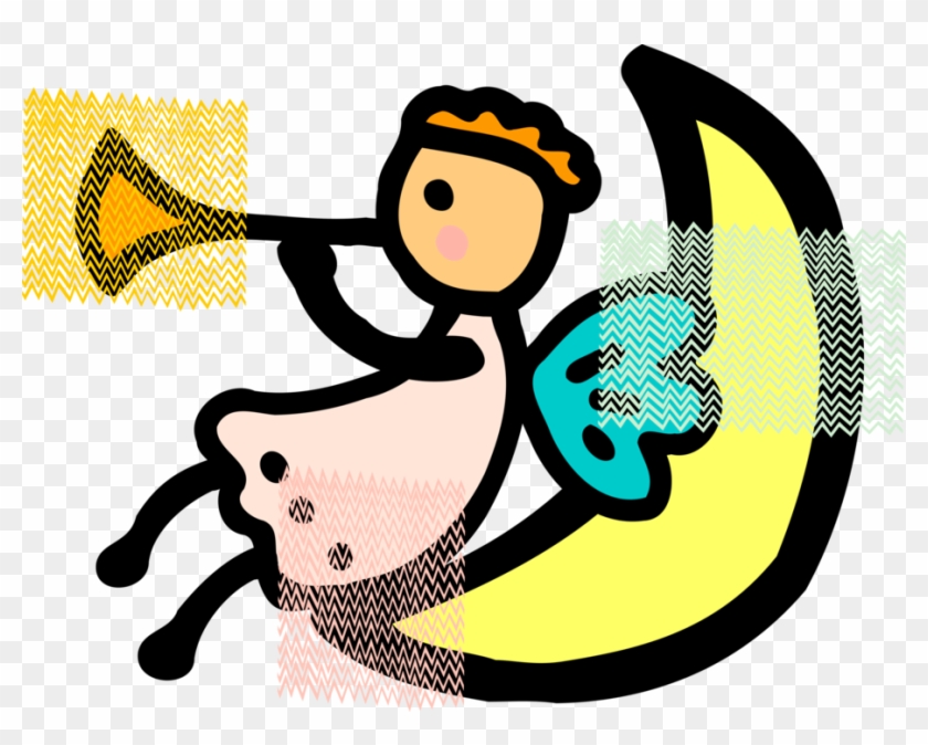 Vector Illustration Of Spiritual Angel On Moon Blows - Vector Illustration Of Spiritual Angel On Moon Blows #558771